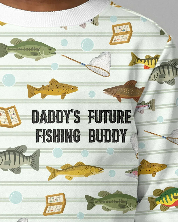 Embroidered Fishing Dad And Me Matching Bamboo Crewneck Sweatshirt