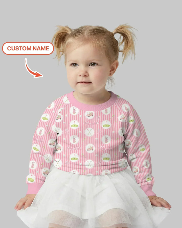 Custom Name Pink Golf Girl Bamboo Crewneck Sweatshirt