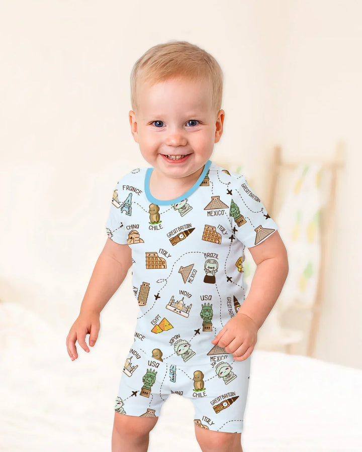 Kawaii World Tour Bamboo Two Piece Short Sleeve Shorts Pajama Set