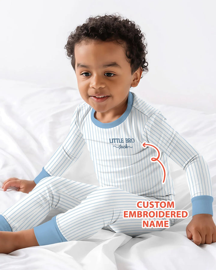 Custom Embroidered Name Little Bro Bamboo Two Piece Long Sleeve Pajama Set