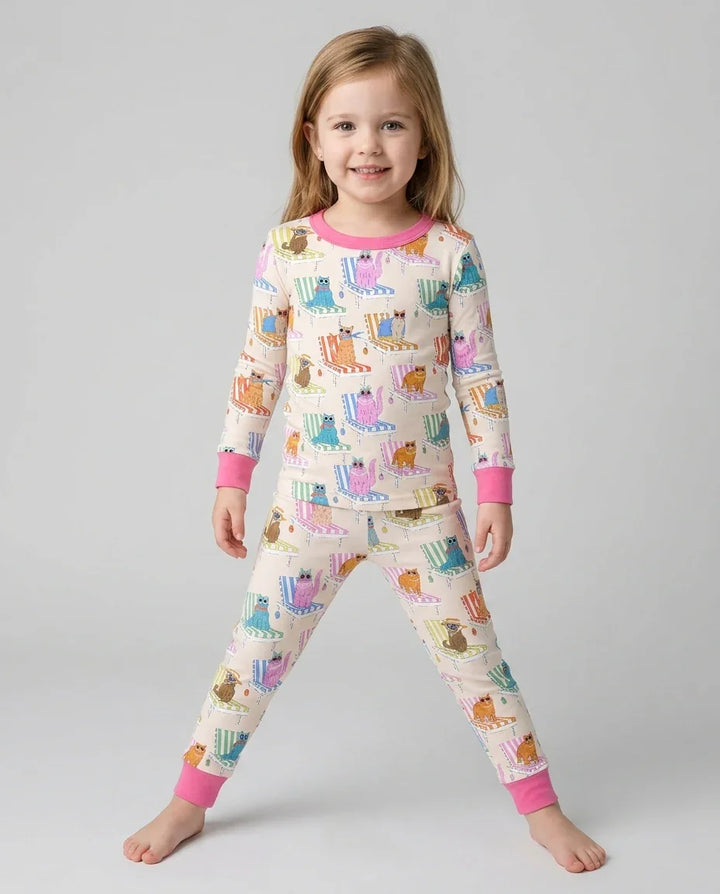 Meow Sunbathing Mommy & Me Matching Bamboo Two Piece Long Sleeve Pajama Set
