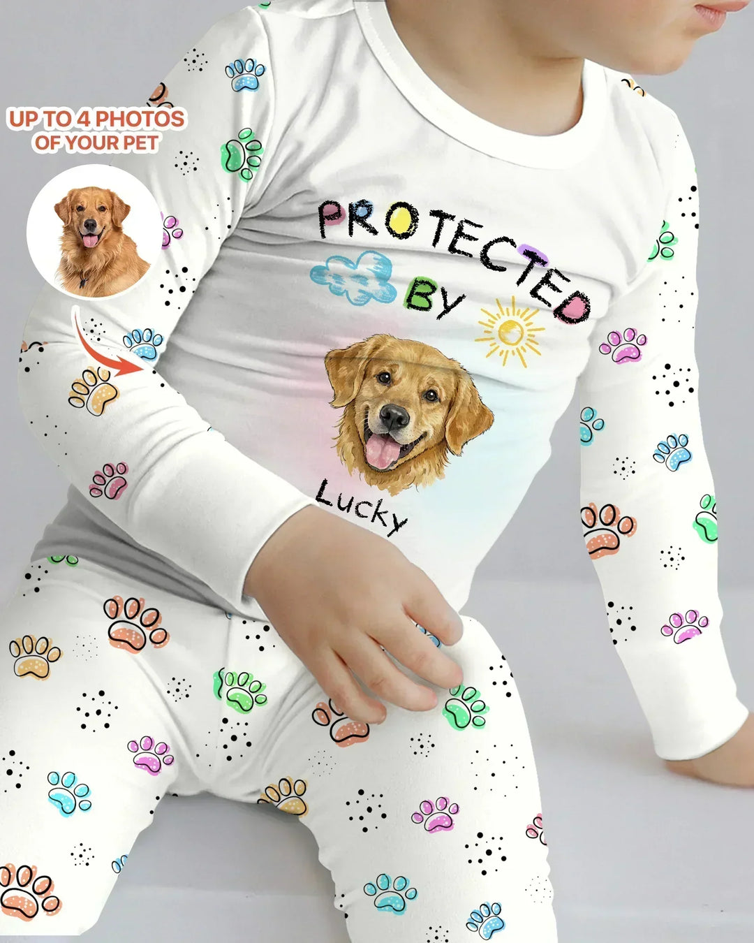 Custom Photo Crayon "Protected By" Bamboo Two Piece Long Sleeve Pajama Set