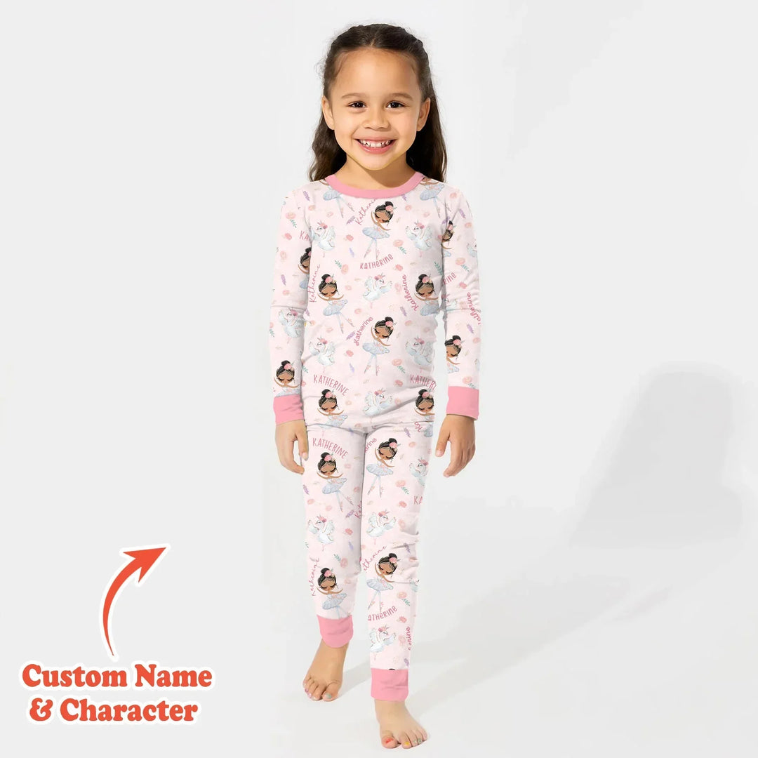 Custom Name Ballerina Doll Bamboo Two Piece Long Sleeve Pajama Set