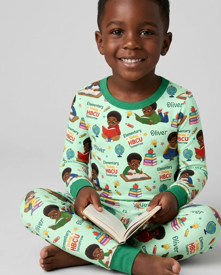 Custom Name Elementary Today HBCU Tomorrow Bamboo Two Piece Long Sleeve Pajama Set