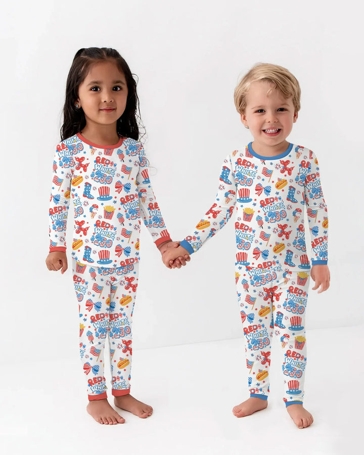 Red White & 250 Bamboo Two Piece Long Sleeve Pajama Set