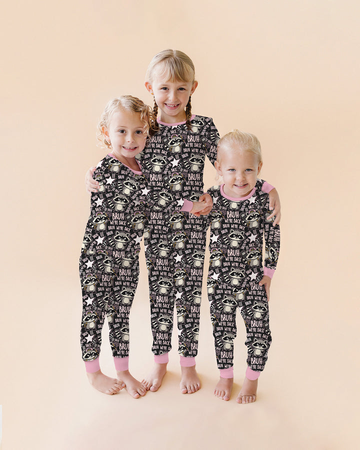 Bruh We're Back Raccoon Bamboo Two Piece Long Sleeve Pajama Set