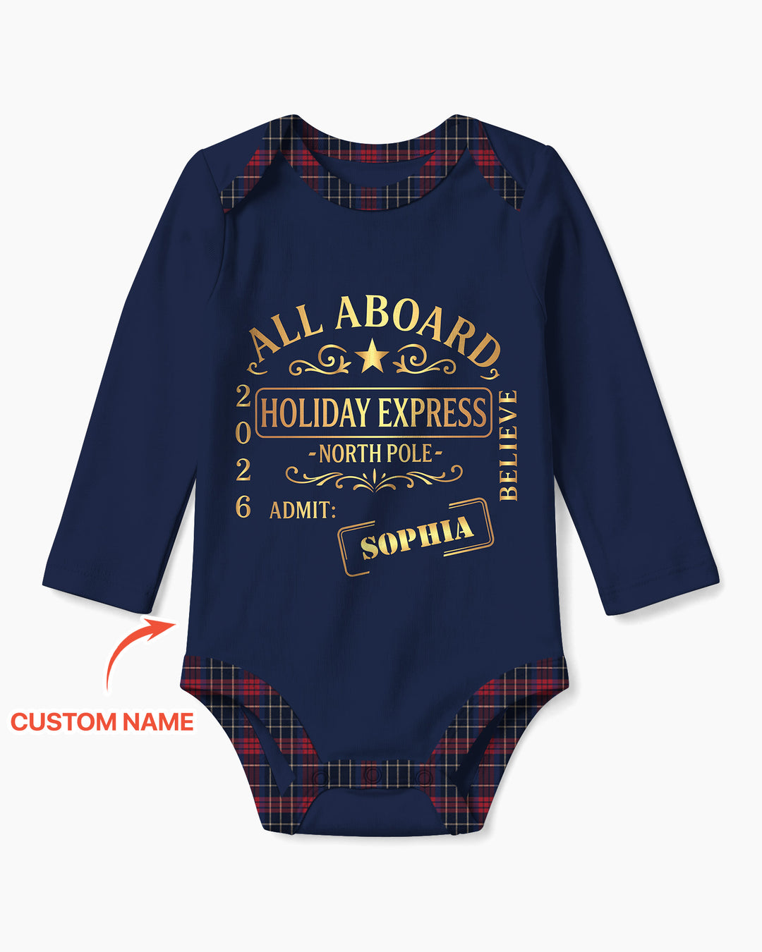 Custom Name North Pole Plaid Bamboo Bodysuit