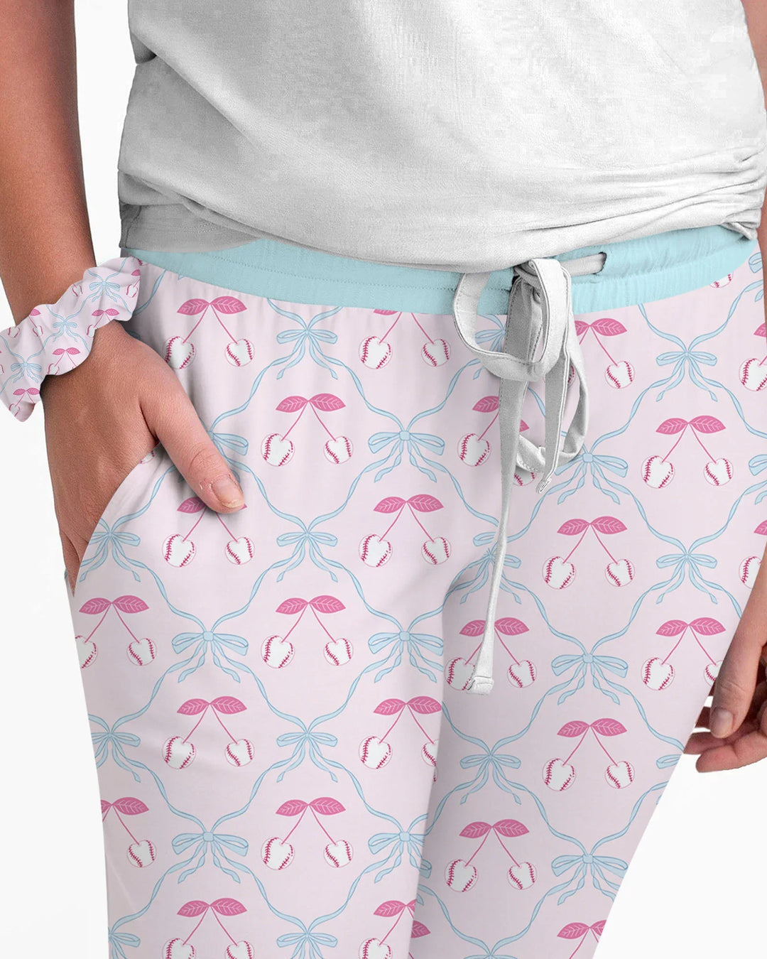 Cherry Baseball Softball Mom and Girl Matching Bamboo Women Pajama Set