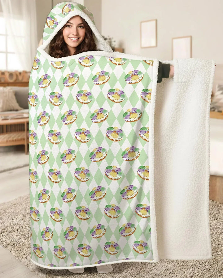 Mardi Gras Donut Bamboo Wearable Hooded Blanket