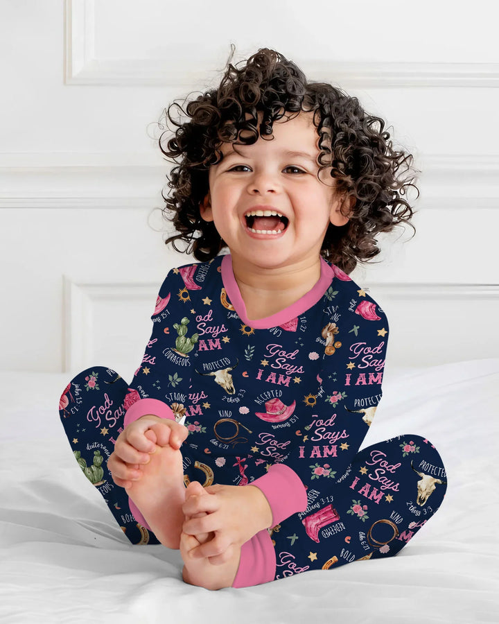 God Says I Am Western Faith Bamboo Two Piece Long Sleeve Pajama Set