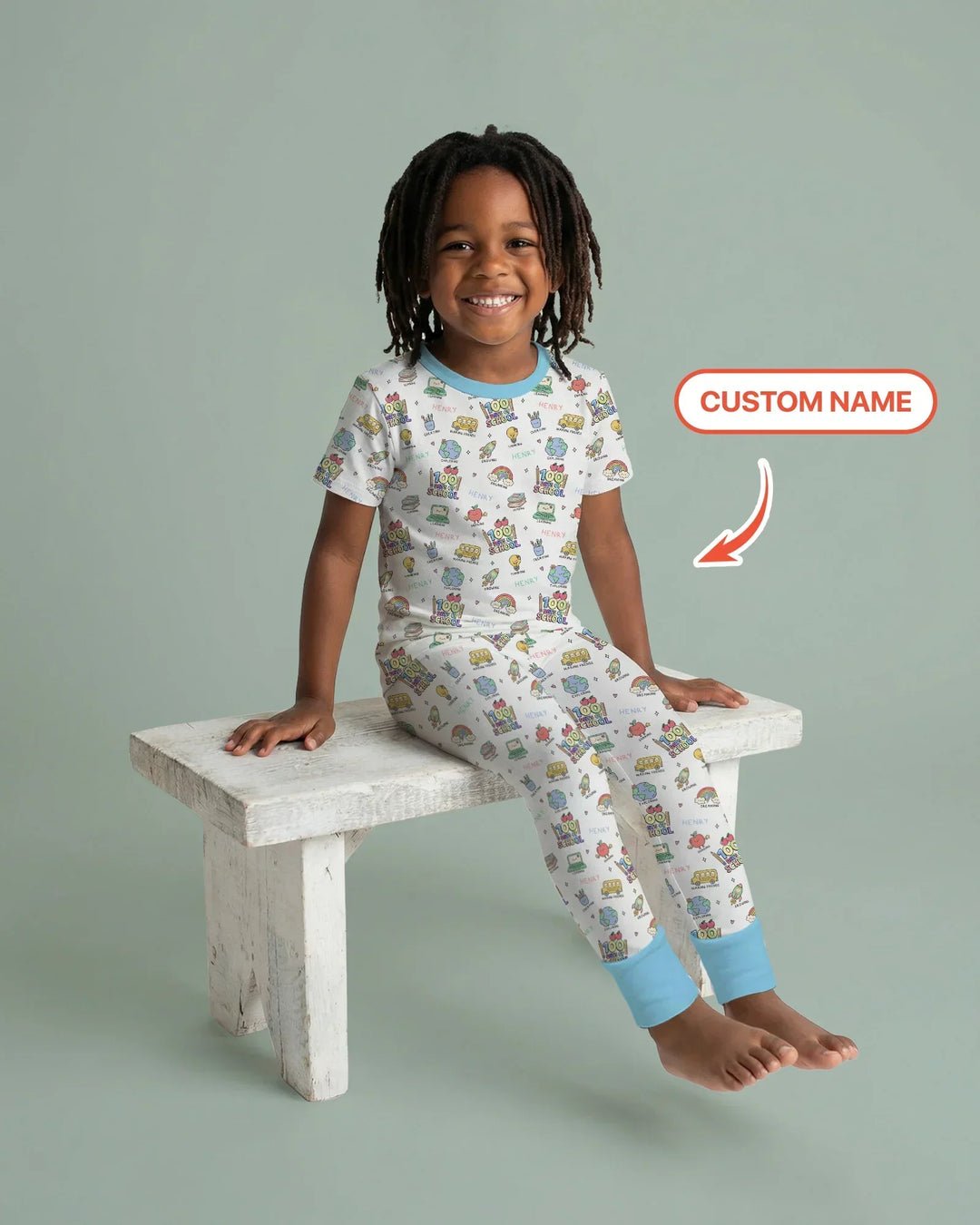 Custom Name Celebration Hundred Days Bamboo Two Piece Short Sleeve Pajama Set
