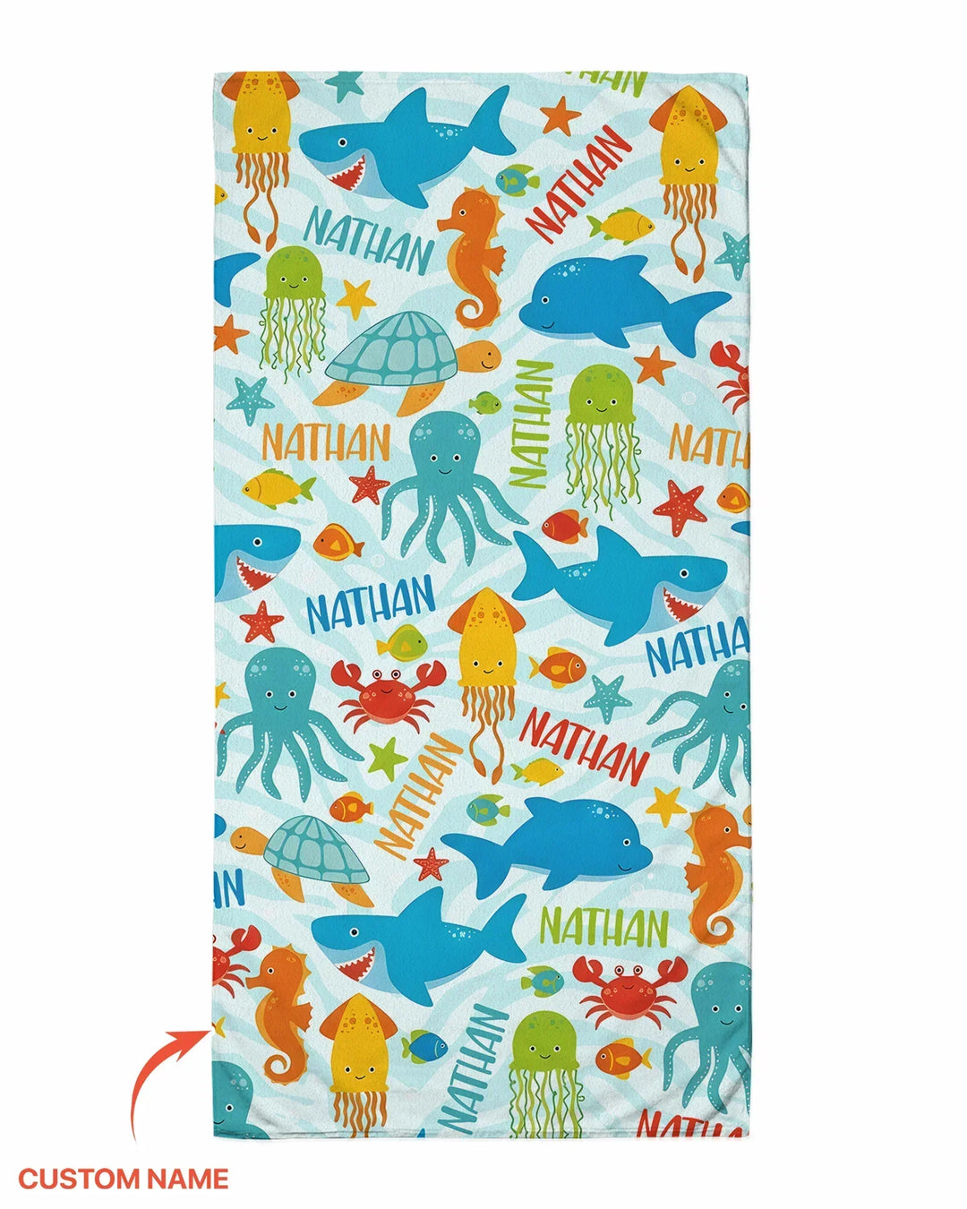 Custom Name Sea Life Kid Bamboo Beach Towel