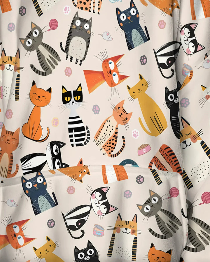 Goofy Mischief Cat Family Matching Custom Bamboo Blanket Hoodie