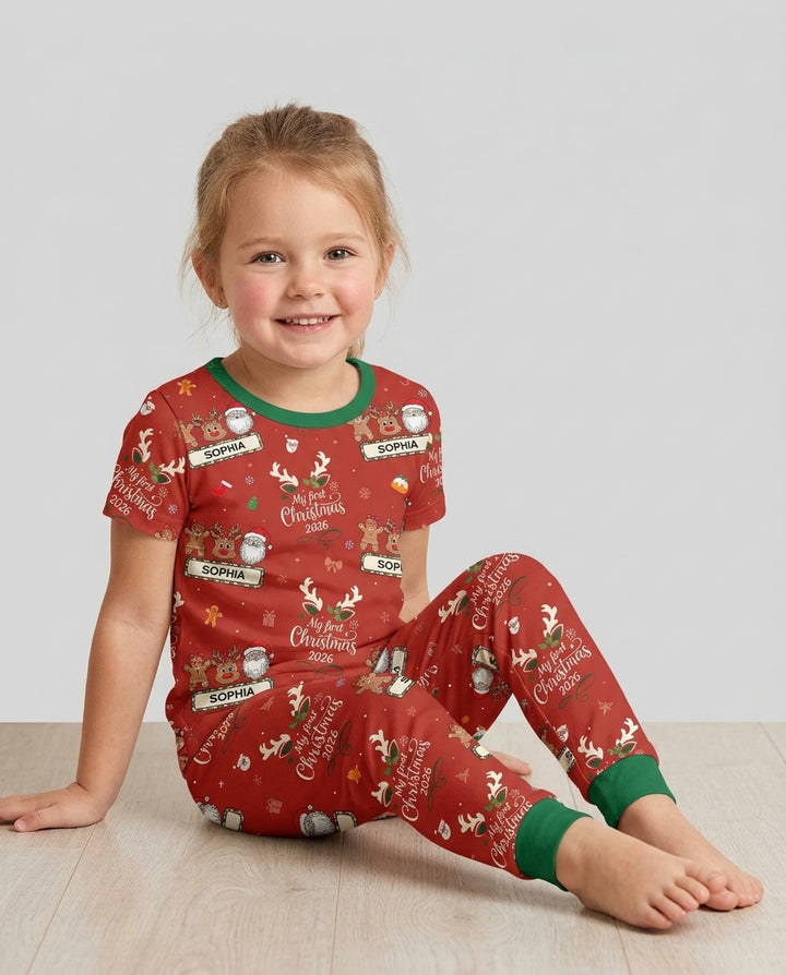Custom Name Merry Christmas My Deer 2026 Bamboo Two Piece Short Sleeve Pajama Set