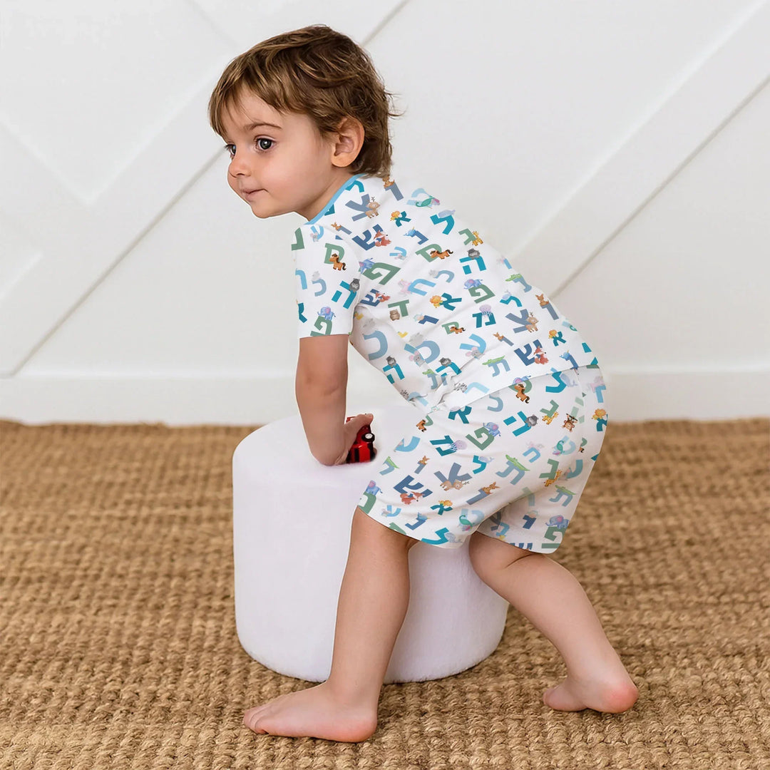 Aleph Bet Bamboo Two Piece Short Sleeve Shorts Pajama Set