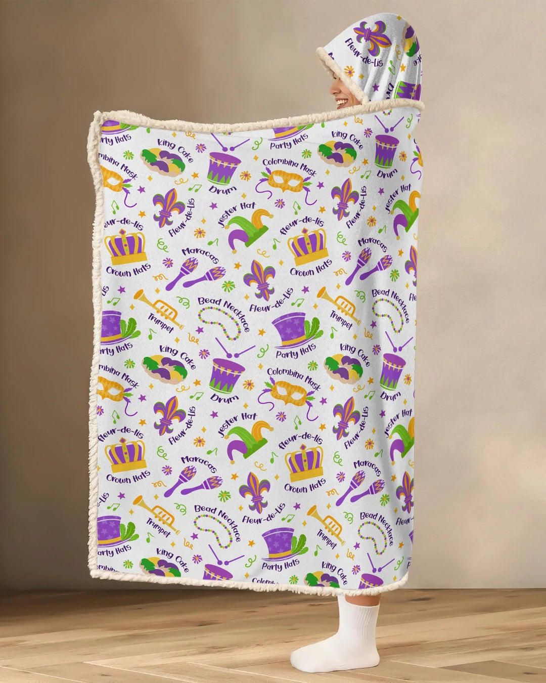 Mardi Gras Family Matching Bamboo Wearable Hooded Blanket