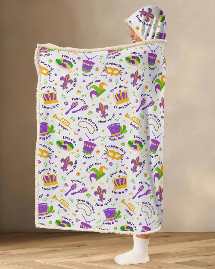 Mardi Gras Family Matching Bamboo Wearable Hooded Blanket