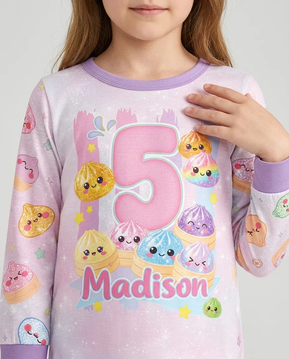 Custom Birthday Squish Party Dumpling Bamboo Two Piece Long Sleeve Pajama Set