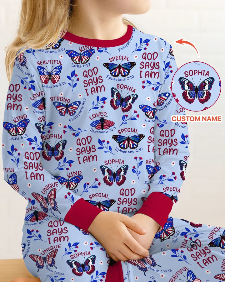God Says I Am - Liberty Wings Custom Name Bamboo Two Piece Long Sleeve Pajama Set