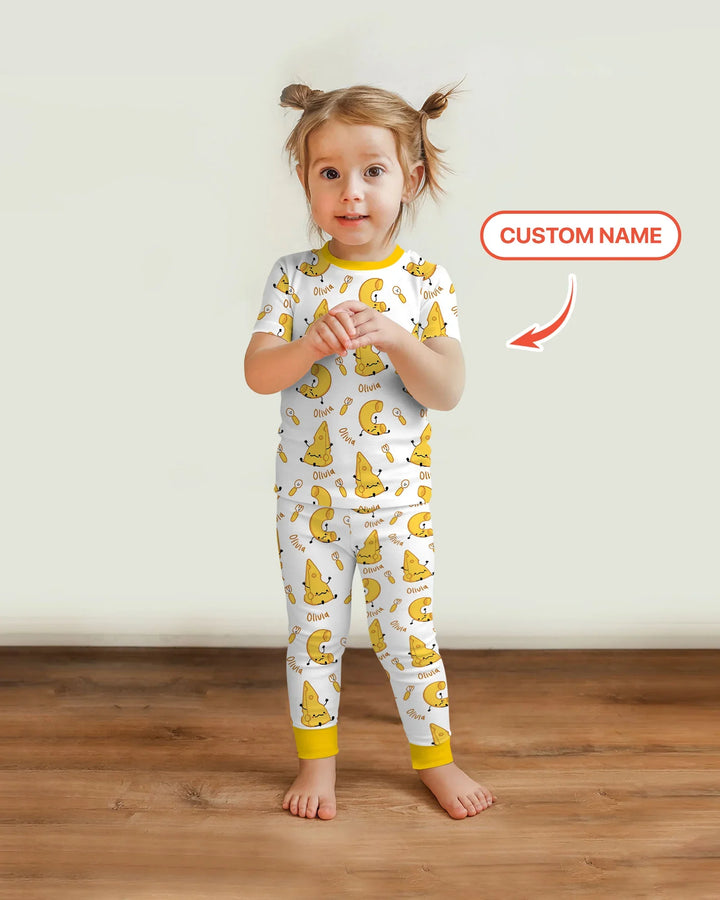Custom Name Mac & Cheese Club Bamboo Two Piece Short Sleeve Pajama Set