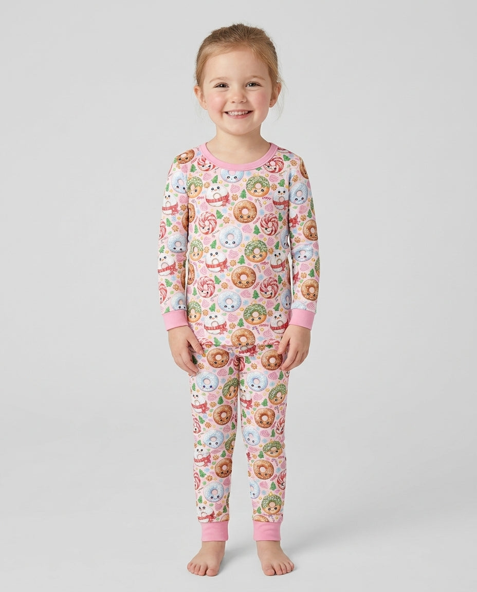 Kawaii Christmas Donuts Bamboo Two Piece Long Sleeve Pajama Set
