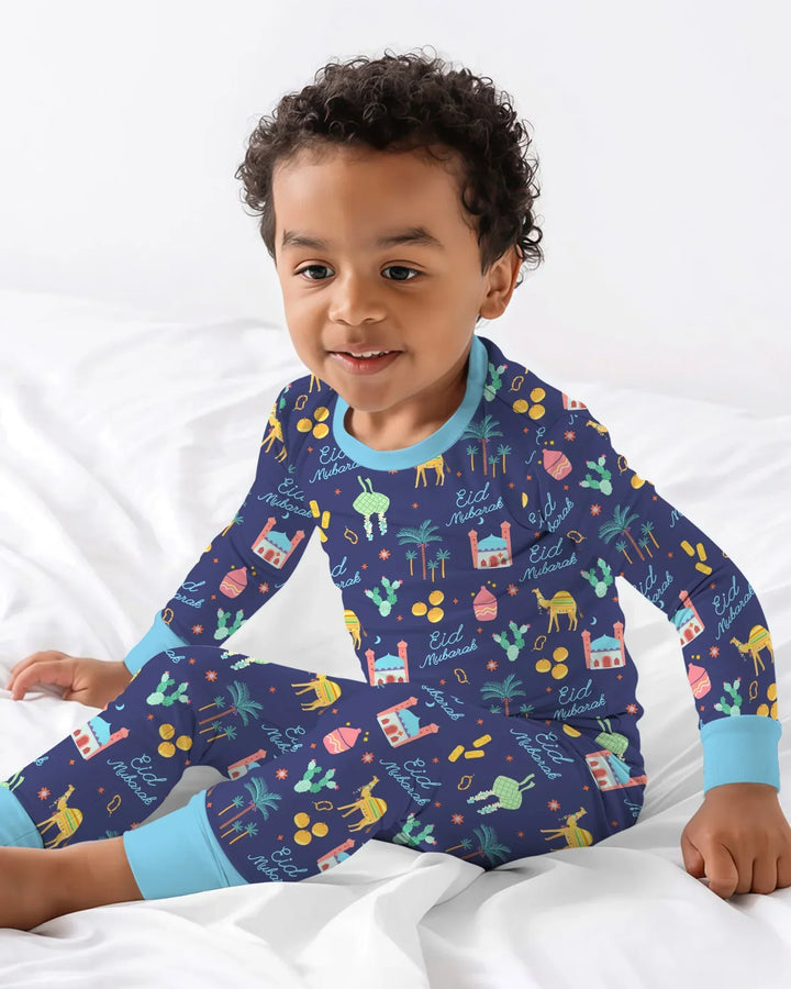 Eid Mubarak Matching Family Bamboo Two Piece Long Sleeve Pajama Set