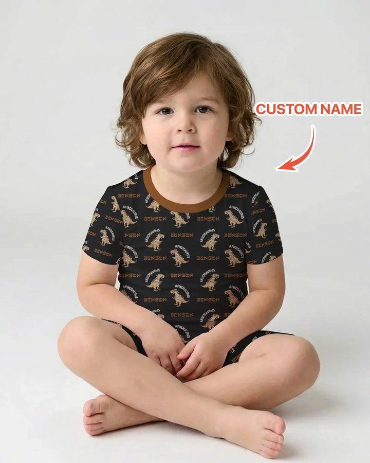 Custom Name Afikosaurus Bamboo Two Piece Short Sleeve Shorts Pajama Set