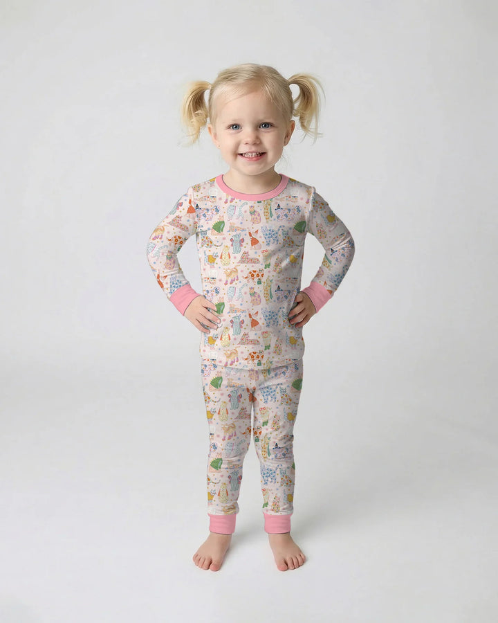 Whimsical Cat Parade Two Piece Long Sleeve Pajama Set