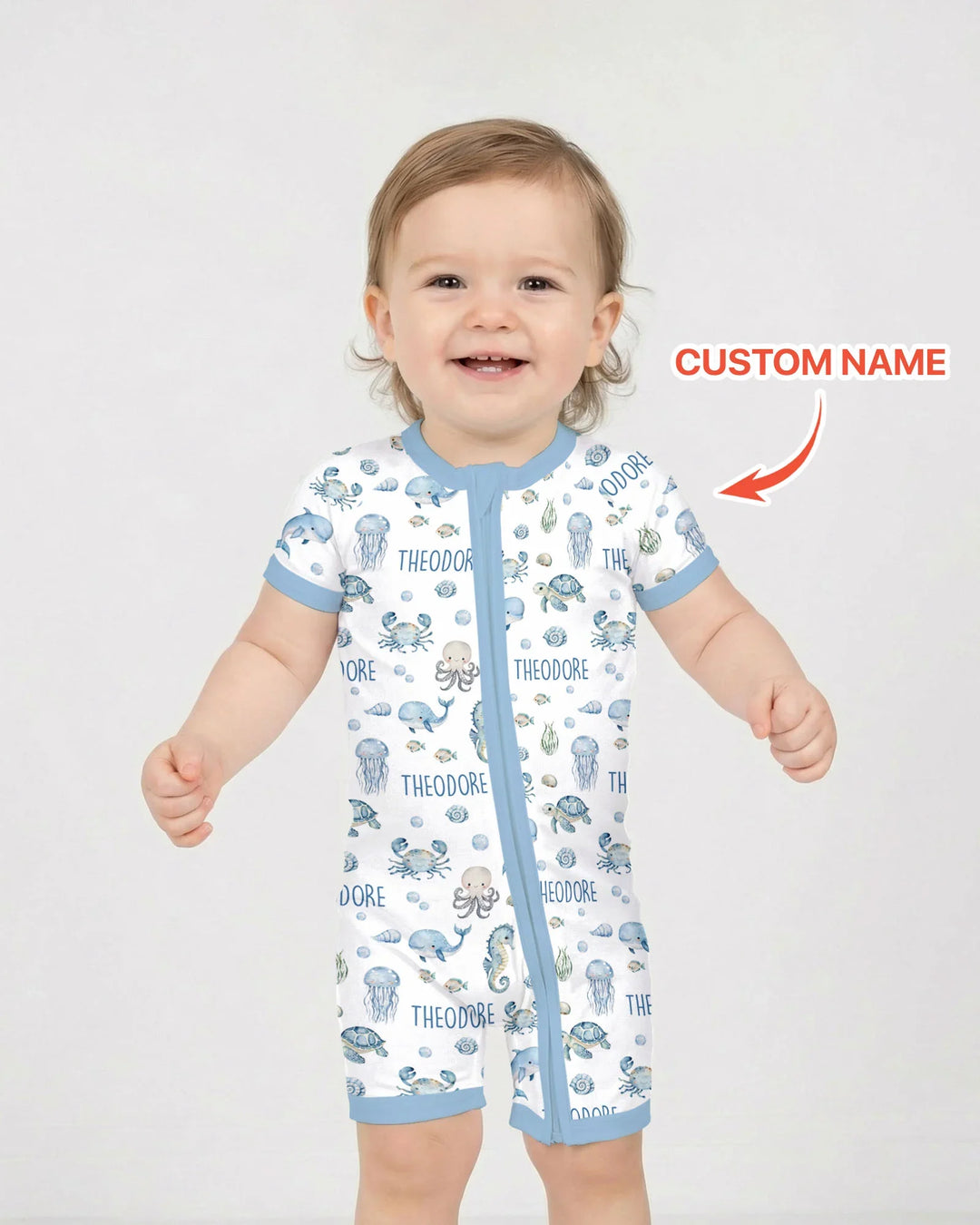 Custom Name Ocean Friends  Bamboo Shorty Zippy