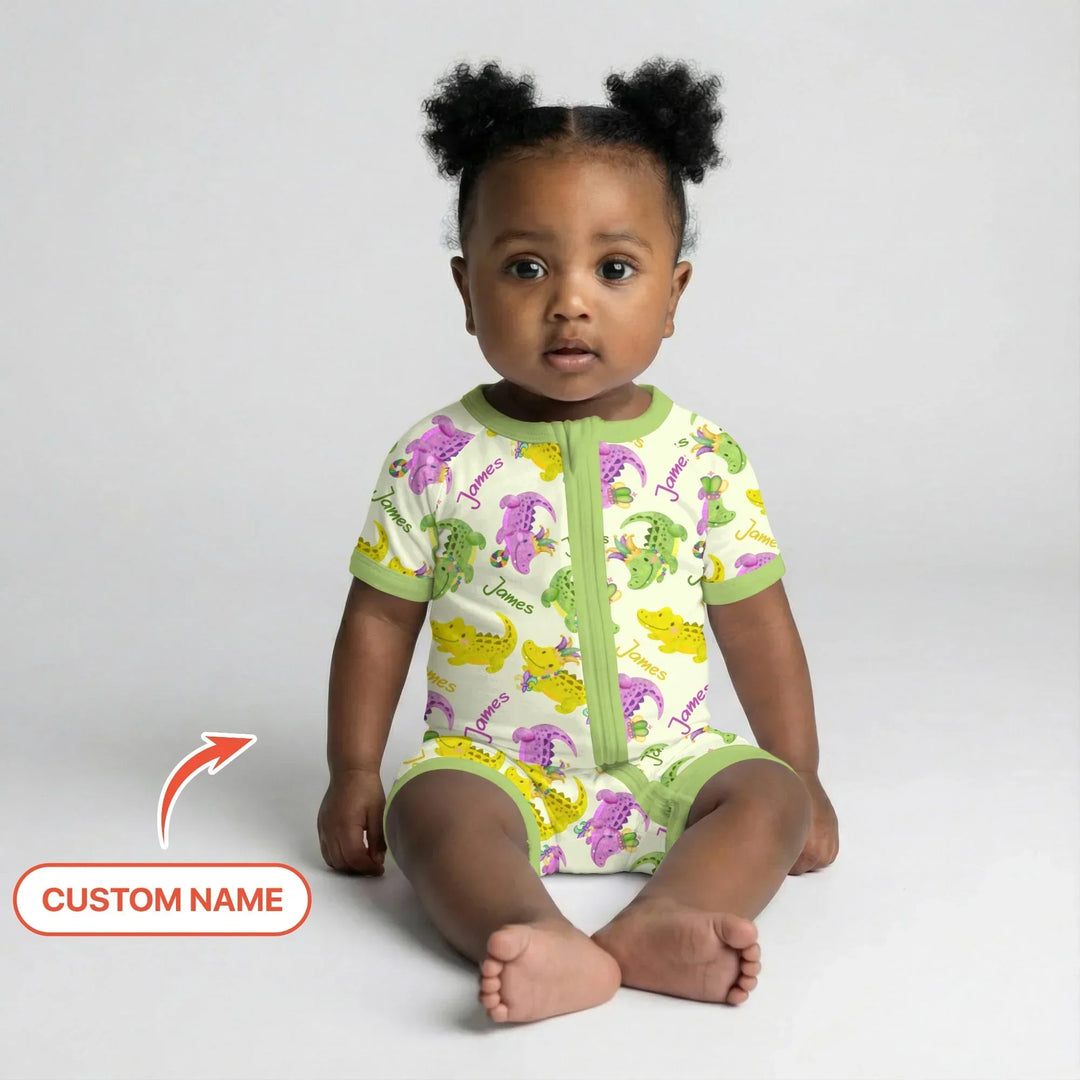 Custom Name Mardi Gras Alligator Bamboo Shorty Zippy