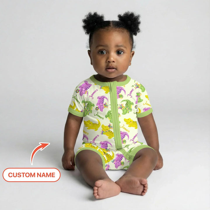Custom Name Mardi Gras Alligator Bamboo Shorty Zippy