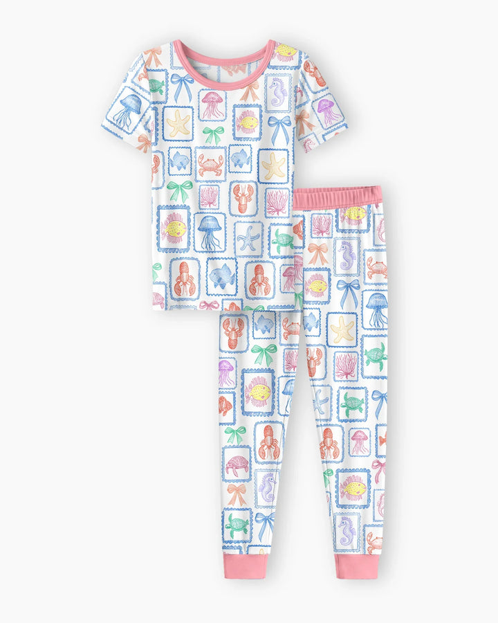Coastal Treasures Family Matching Bamboo Two Piece Short Sleeve Pajama Set