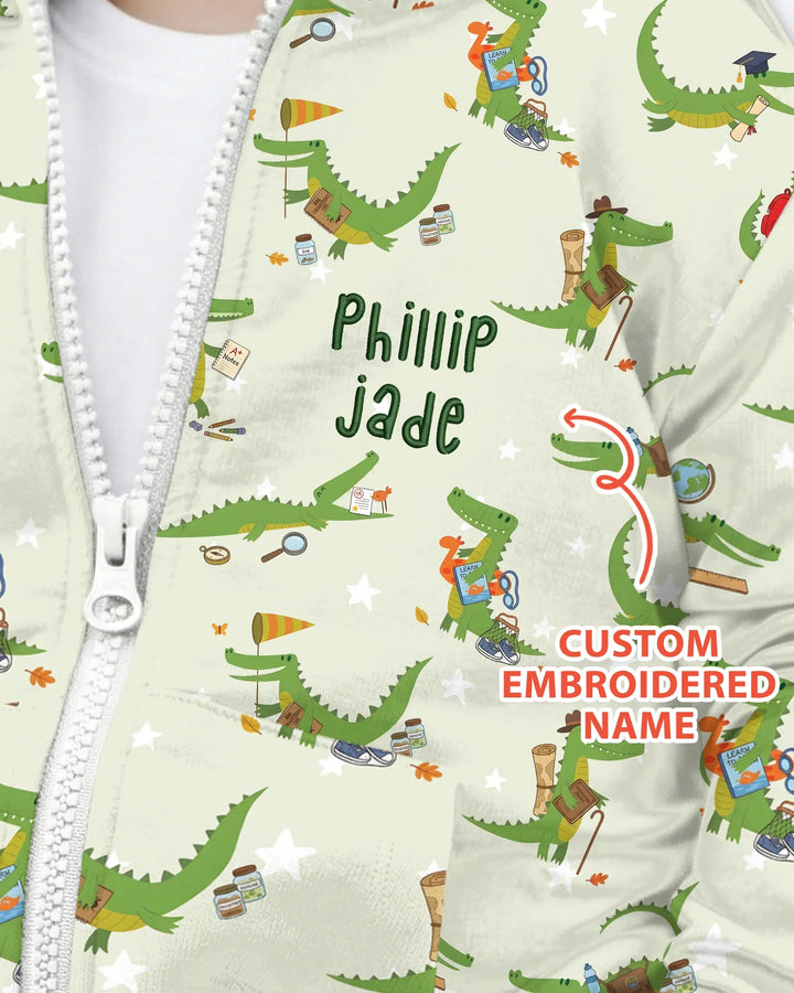 Custom Name Embroidered Alligator Bamboo Zip Hoodie