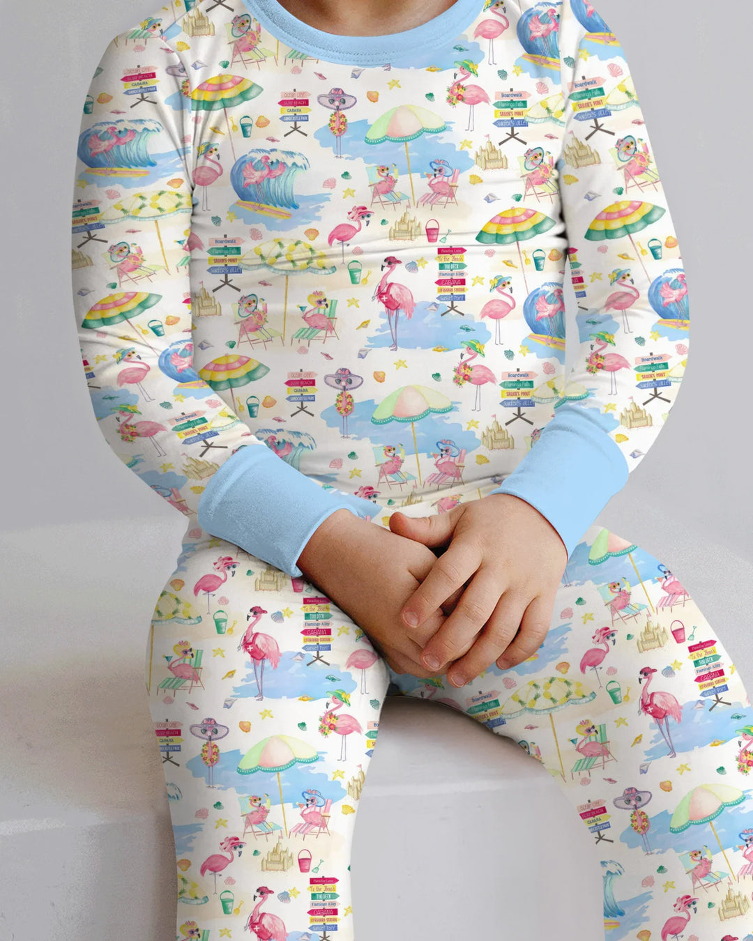 Flamingo Beach Family Matching Bamboo Two Piece Long Sleeve Pajama Set