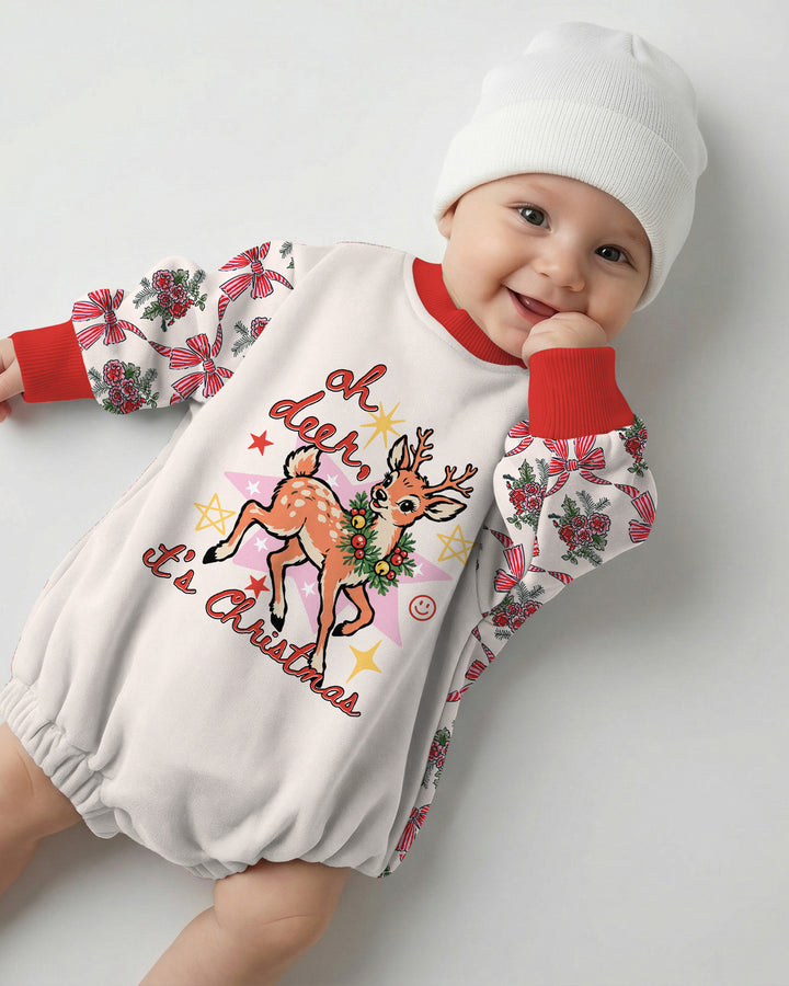Vintage Oh Deer Christmas Bamboo Bubble Romper