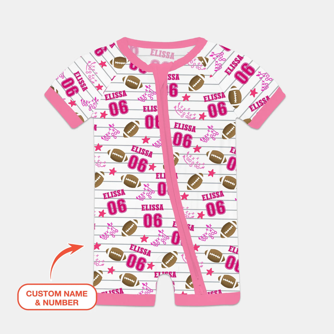 Custom Name Football Time Pink Bamboo Shorty Zippy