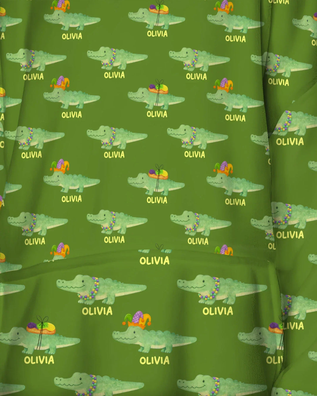 Custom Name Mardi Gras Gator Bamboo Blanket Hoodie