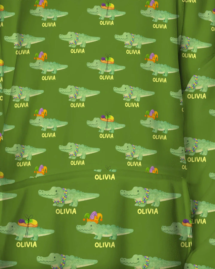 Custom Name Mardi Gras Gator Bamboo Blanket Hoodie