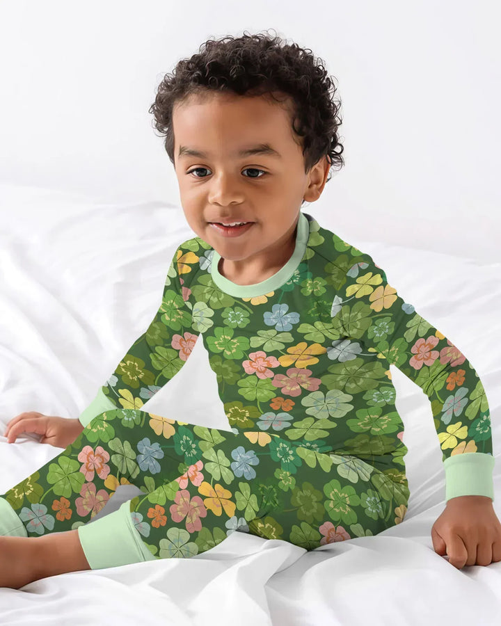 Lucky 4 Leaf Clover Bamboo Two Piece Long Sleeve Pajama Set