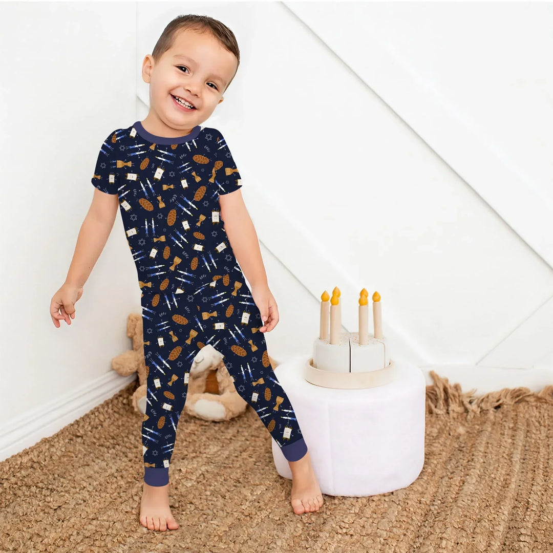 Shabbat Shalom Family Matching Bamboo Two Piece Short Sleeve Pajama Set
