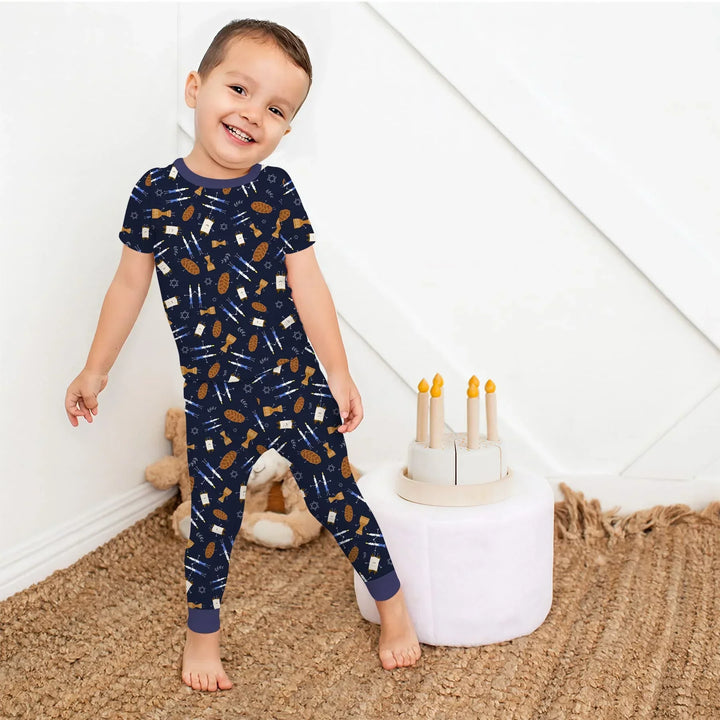 Shabbat Shalom Family Matching Bamboo Two Piece Short Sleeve Pajama Set