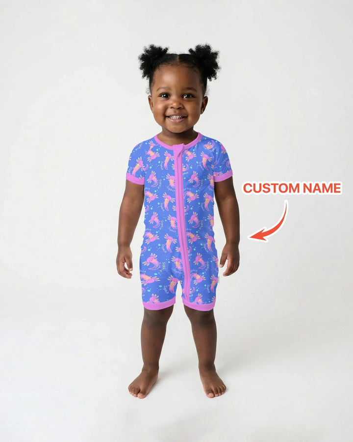 Axolotl Glow Custom Name Bamboo Shorty Zippy