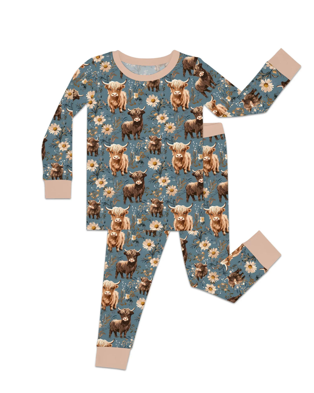 Majestic Highland Cows Family Matching Bamboo Two Piece Long Sleeve Pajama Set