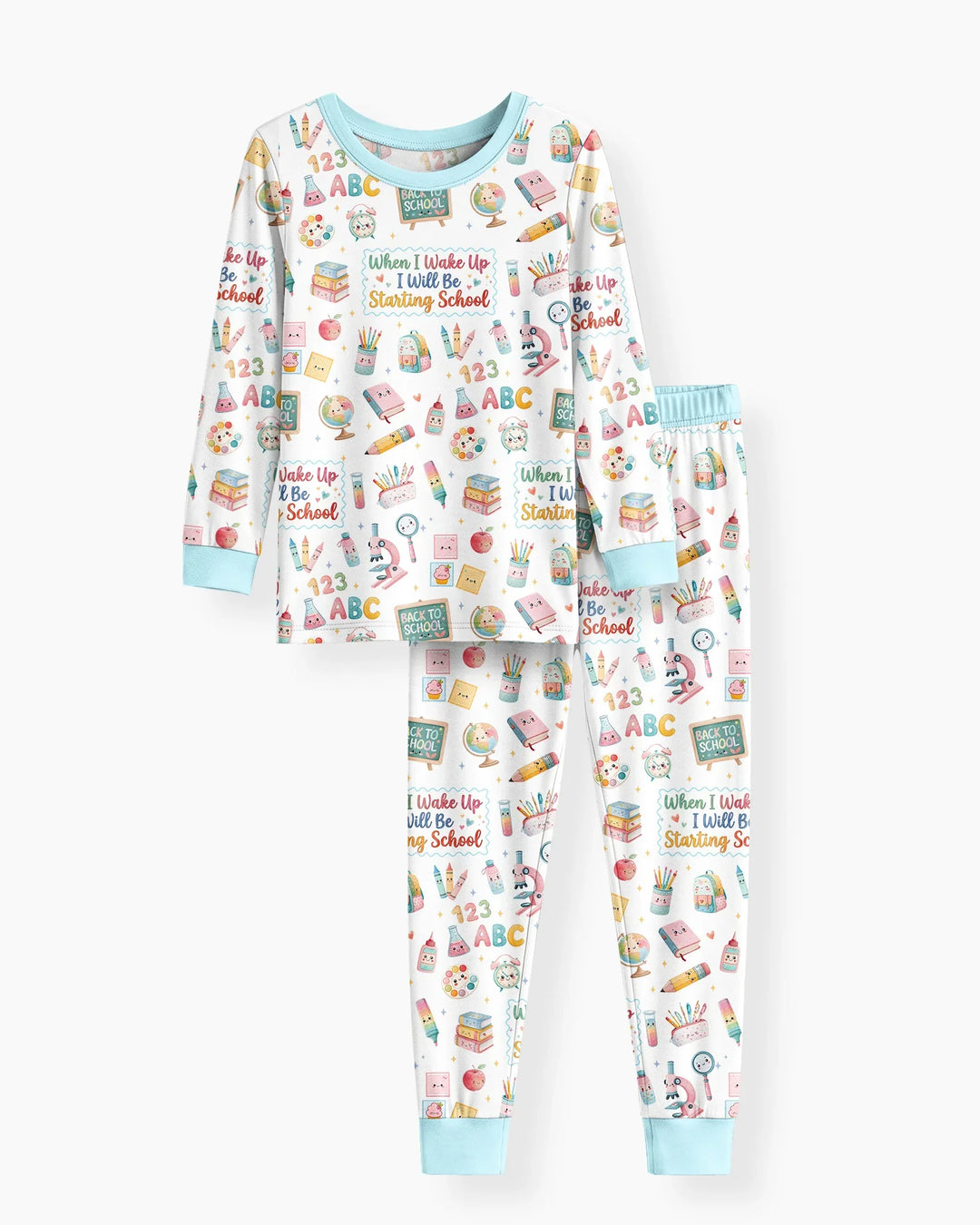 When I Wake Up I Will Be Starting School Bamboo Two Piece Long Sleeve Pajama Set