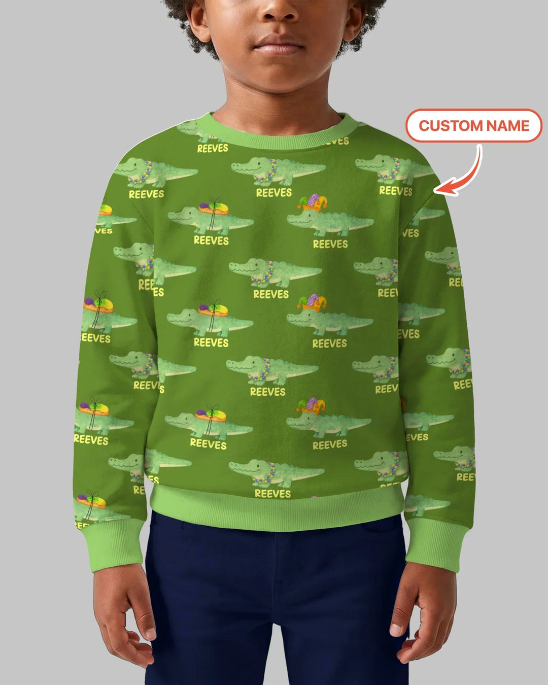 Custom Name Mardi Gras Gator Bamboo Crewneck Sweatshirt