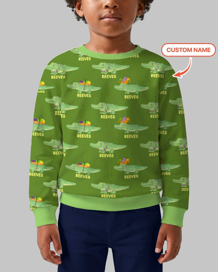 Custom Name Mardi Gras Gator Bamboo Crewneck Sweatshirt