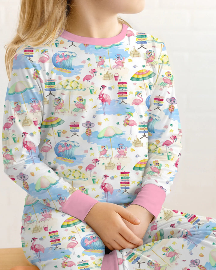 Flamingo Beach Family Matching Bamboo Two Piece Long Sleeve Pajama Set
