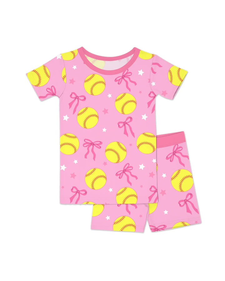 Softball Lovers Bamboo Two Piece Short Sleeve Shorts Pajama Set