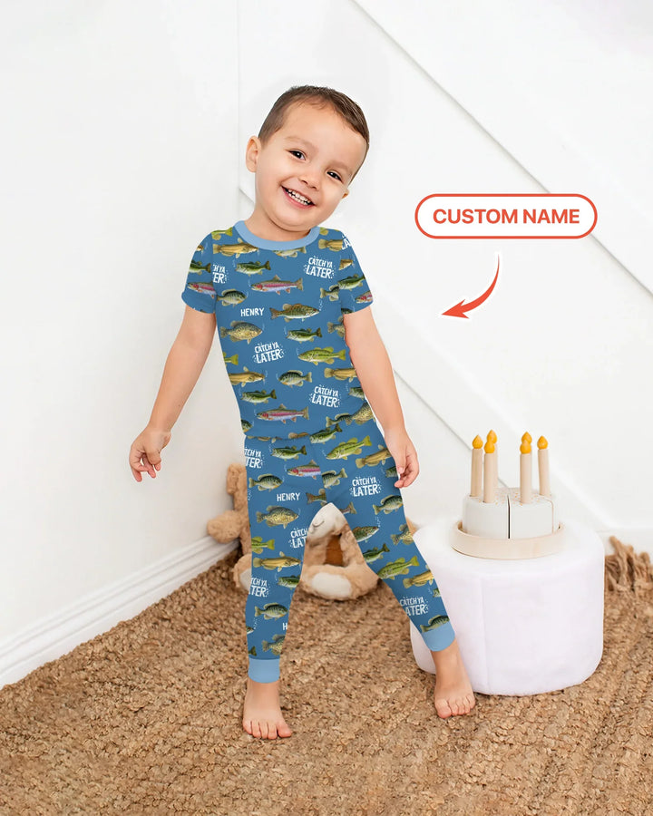 Catch Ya Later Matching Daddy & Me Bamboo Two Piece Short Sleeve Pajama Set