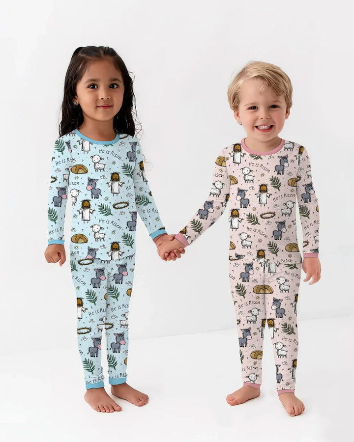 He Is Risen Easter Family Matching Bamboo Two Piece Long Sleeve Pajama Set
